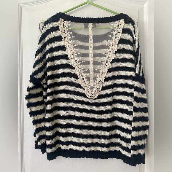 Katsumi pullover sweater. Black and white stripe. Lace back. size s/m - Picture 2 of 4